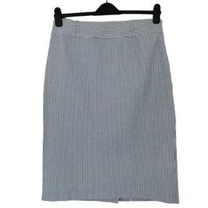 ANNE KLEIN BLUE/WHITE STRIPED SEERSUCKER STRETCH COTTON PENCIL SKIRT, SIZE 10